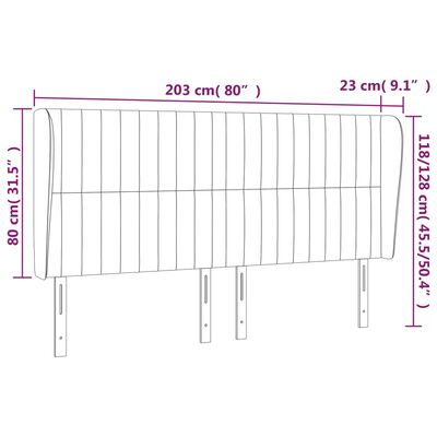 vidaXL világosszürke bársony fejtámla szárnyakkal 203x23x118/128 cm