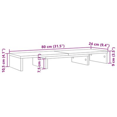 vidaXL antik fa színű szerelt fa állítható monitorállvány 80x24x10,5cm