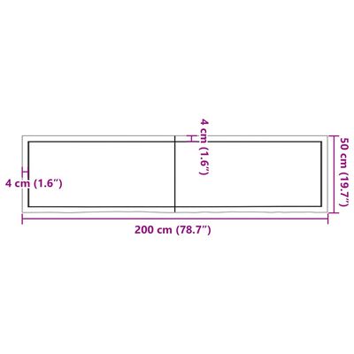 vidaXL világosbarna kezelt tömör fa fürdőszobai pult 200x50x(2-4) cm