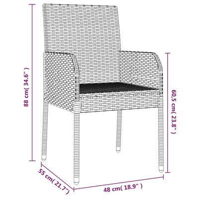 vidaXL 5 részes fekete polyrattan kerti étkezőgarnitúra párnákkal