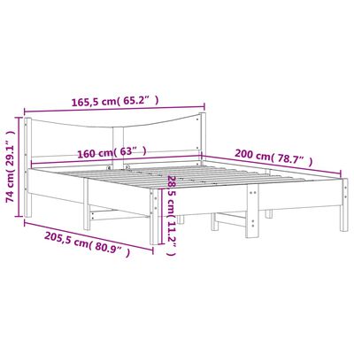 vidaXL fehér tömör fenyőfa ágy matrac nélkül 160 x 200 cm