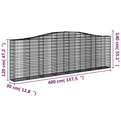 vidaXL 7 db íves horganyzott vas gabion kosár 400x30x120/140 cm