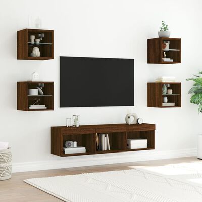 vidaXL 7 darab barna tölgyszínű szerelt fa TV-bútor LED-del