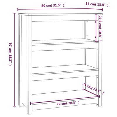 vidaXL tömör fenyőfa könyvszekrény 80x35x97 cm