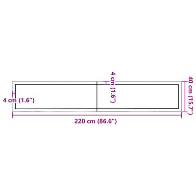 vidaXL sötétbarna kezelt tömör tölgyfa fali polc 220 x 40 x (2-6) cm