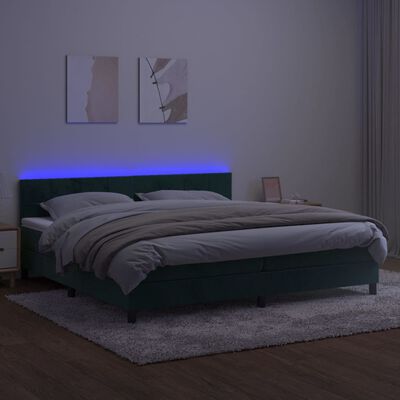 vidaXL sötétzöld bársony rugós és LED-es ágy matraccal 200x200 cm