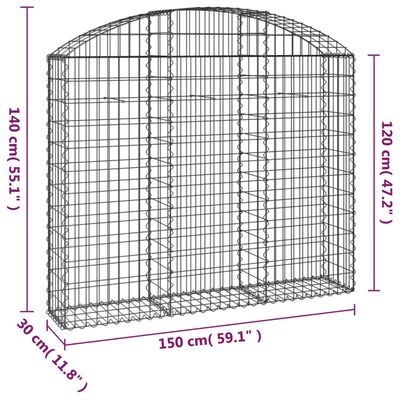 vidaXL íves horganyzott vas gabion kosár 150x30x120/140 cm