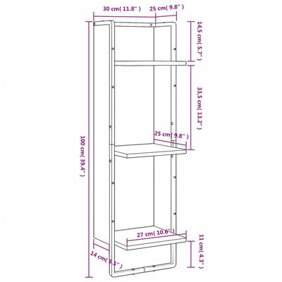 vidaXL 3 szintes sonoma tölgy színű szerelt fa fali polc 30x25x100 cm