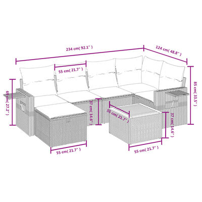 vidaXL 7 részes szürke polyrattan kerti ülőgarnitúra párnákkal