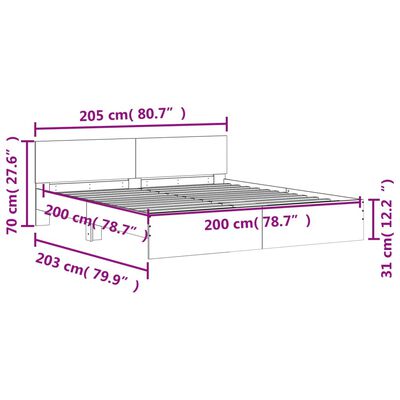 vidaXL szürke sonoma színű ágykeret fejtámlával és LED-del 200x200 cm