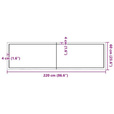 vidaXL világosbarna kezelt tömör tölgyfa fali polc 220 x 60 x (2-6) cm