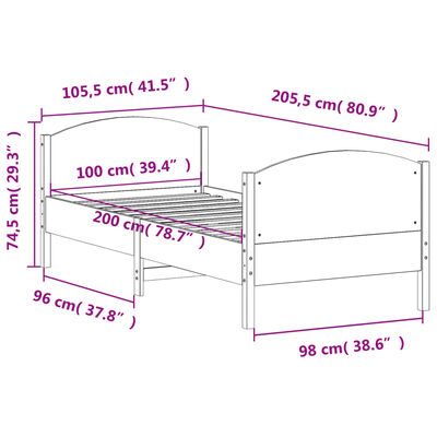 vidaXL viaszbarna tömör fenyőfa ágy matrac nélkül 100 x 200 cm