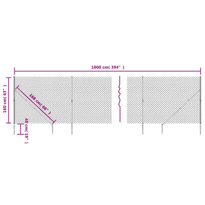 vidaXL zöld drótkerítés cövekekkel 1,6 x 10 m