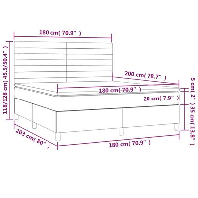 vidaXL fekete szövet rugós és LED-es ágy matraccal 180 x 200 cm