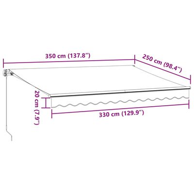 vidaXL antracitszürke-fehér kézzel kihúzható napellenző 350 x 250 cm