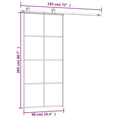 vidaXL ESG üveg és alumínium tolóajtó fémszerelvény-szettel 90x205 cm