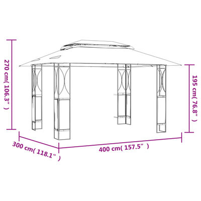 vidaXL antracitszürke acél pavilon tetővel 400 x 300 x 270 m