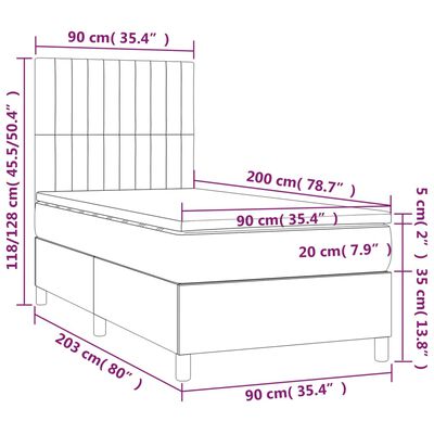 vidaXL sötétbarna szövet rugós ágy matraccal 90 x 200 cm