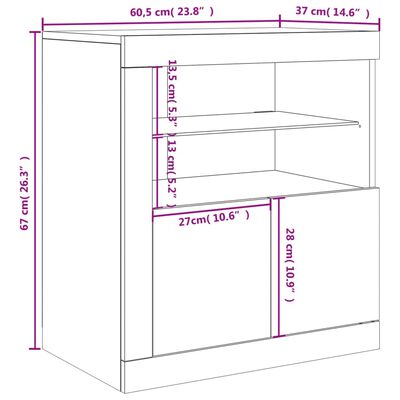 vidaXL fehér tálalószekrény LED-világítással 60,5 x 37 x 67 cm