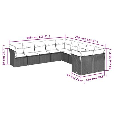 vidaXL 10 részes fekete polyrattan kerti ülőgarnitúra párnákkal