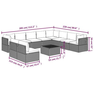 vidaXL 11 részes szürke polyrattan kerti ülőgarnitúra párnákkal