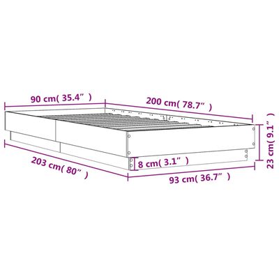 vidaXL barna tölgy színű ágykeret LED-világítással 90 x 200 cm