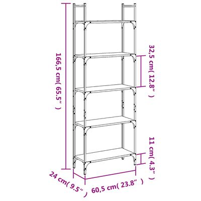 vidaXL 5-szintes sonoma tölgy szerelt fa könyvespolc 60,5x24x166,5 cm