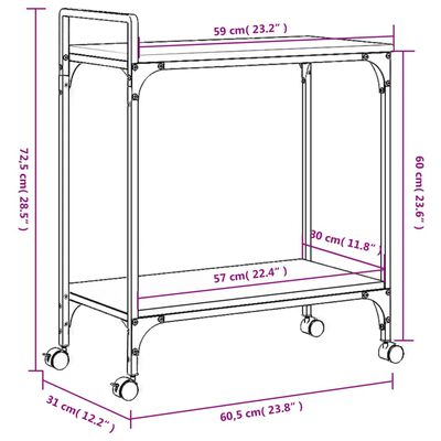 vidaXL füstös tölgy színű szerelt fa zsúrkocsi 60,5 x 31 x 72,5 cm