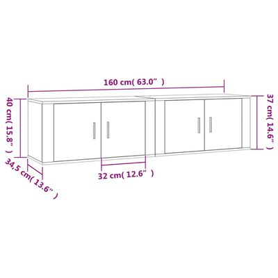 vidaXL 2 db betonszürke fali TV-szekrény 80 x 34,5 x 40 cm