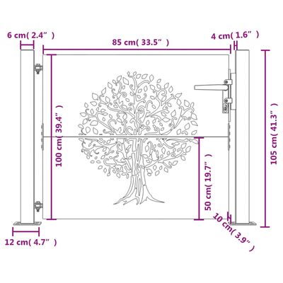 vidaXL rozsdaszínű famintás corten acél kerti kapu 105 x 105 cm