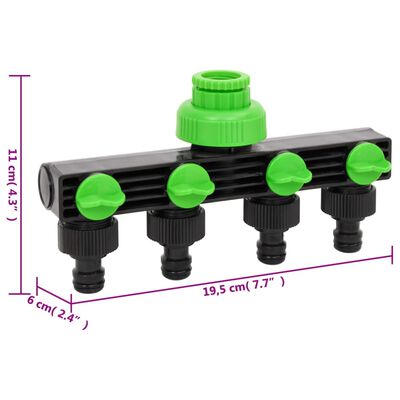 vidaXL zöld és fekete ABS és PP 4-irányú csap adapter 19,5 x 6 x 11 cm