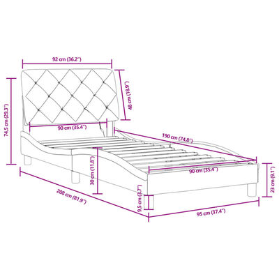 vidaXL kék bársony ágykeret LED-világítással 90 x 190 cm