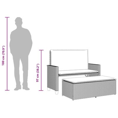 vidaXL barna polyrattan kerti pad párnákkal és lábtartóval