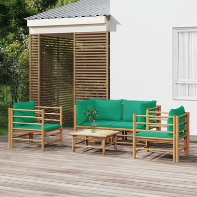 vidaXL 5 részes bambusz kerti ülőgarnitúra zöld párnákkal