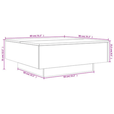 vidaXL fehér dohányzóasztal LED-lámpákkal 80 x 80 x 31 cm