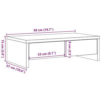 vidaXL antik fa színű szerelt fa monitorállvány fiókokkal 50x27x15 cm