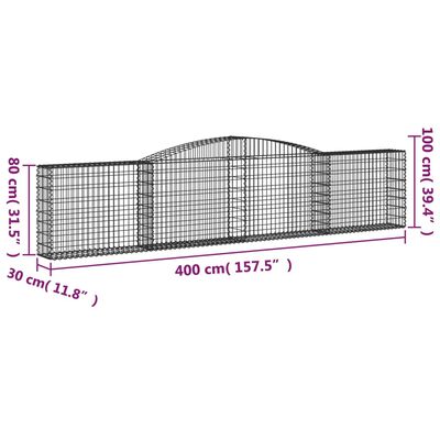 vidaXL 10 db íves horganyzott vas gabion kosár 400x30x80/100 cm