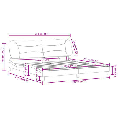 vidaXL fekete műbőr ágykeret LED-világítással 200x200 cm