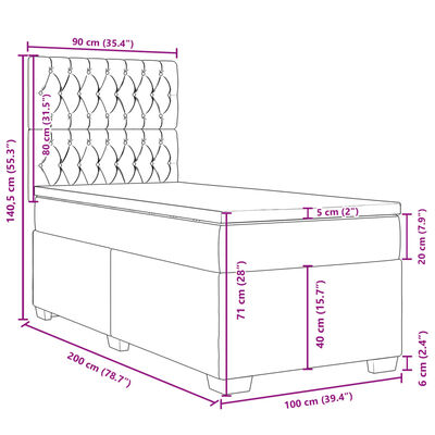 vidaXL sötétszürke szövet rugós ágy matraccal 100 x 200 cm