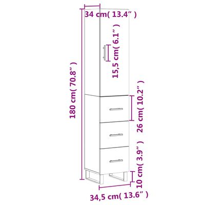 vidaXL füstös tölgy színű szerelt fa magasszekrény 34,5x34x180 cm