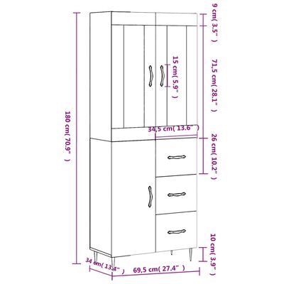 vidaXL szürke sonoma szerelt fa magasszekrény 69,5 x 34 x 180 cm