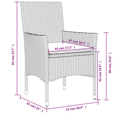 vidaXL 9 részes szürke polyrattan/üveg kerti étkezőgarnitúra párnával