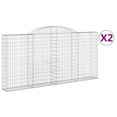 vidaXL 2 db íves horganyzott vas gabion kosár 300x30x140/160 cm