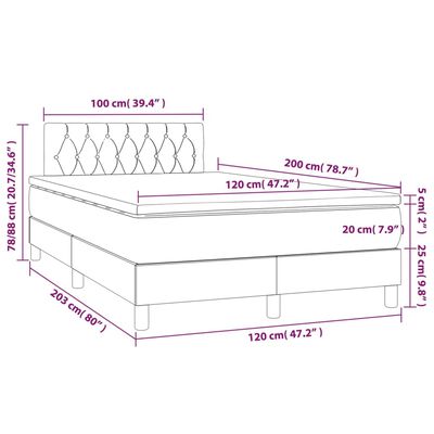 vidaXL sötétszürke bársony rugós ágy matraccal 120 x 200 cm
