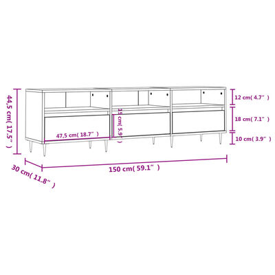 vidaXL szürke sonoma színű szerelt fa TV-szekrény 150x30x44,5 cm