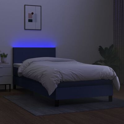 vidaXL kék szövet rugós és LED-es ágy matraccal 100x200 cm