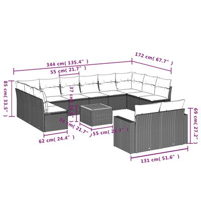 vidaXL 13részes vegyes bézs polyrattan kerti ülőgarnitúra párnákkal