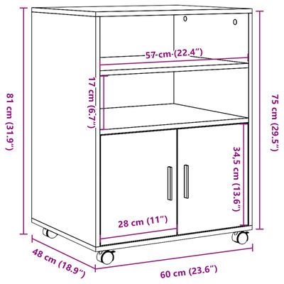 vidaXL antik fa színű szerelt fa kerekes szekrény 60 x 48 x 81 cm