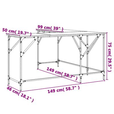 vidaXL fekete szerelt fa íróasztal 149x149x75 cm