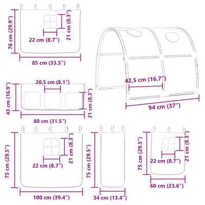 vidaXL fehér-fekete tömör fenyő gyerek galériaágy alagúttal 90x200 cm